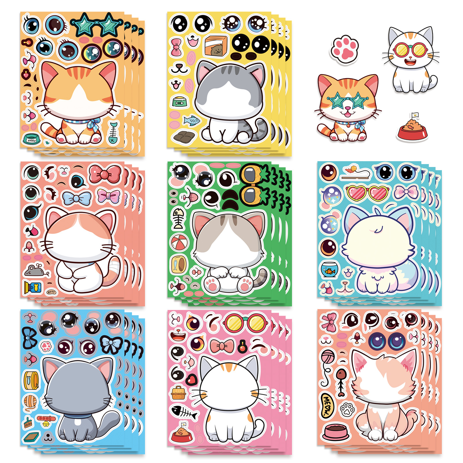 AliExpress 8 Sheets/Pack Cat Face Changing Stickers DIY Cartoon Decals Phone Laptop Luggage Refrigerator Decorative Stickers