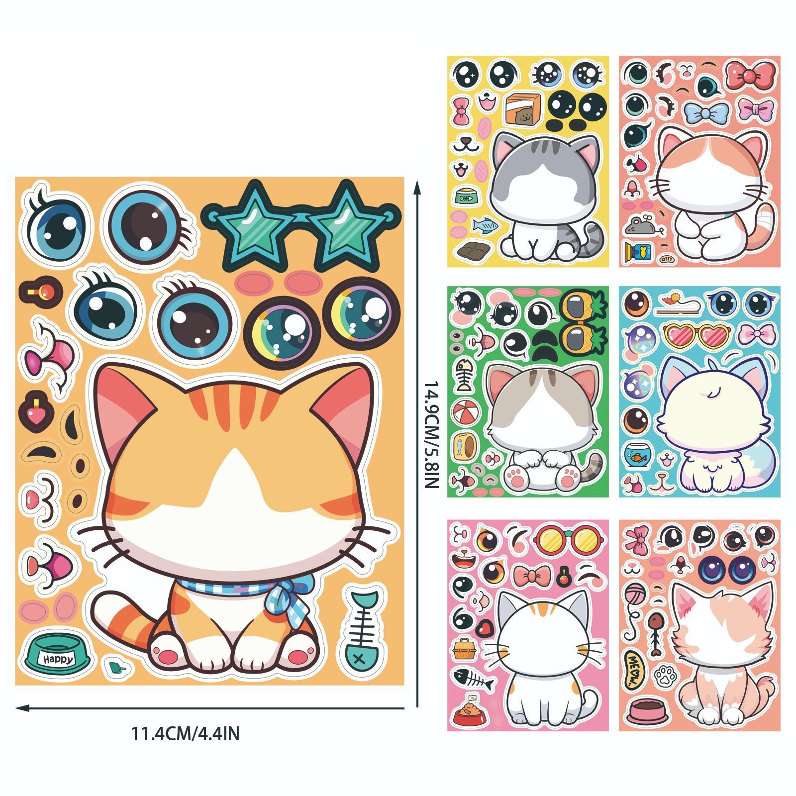 AliExpress 8 Sheets/Pack Cat Face Changing Stickers DIY Cartoon Decals Phone Laptop Luggage Refrigerator Decorative Stickers, view 3