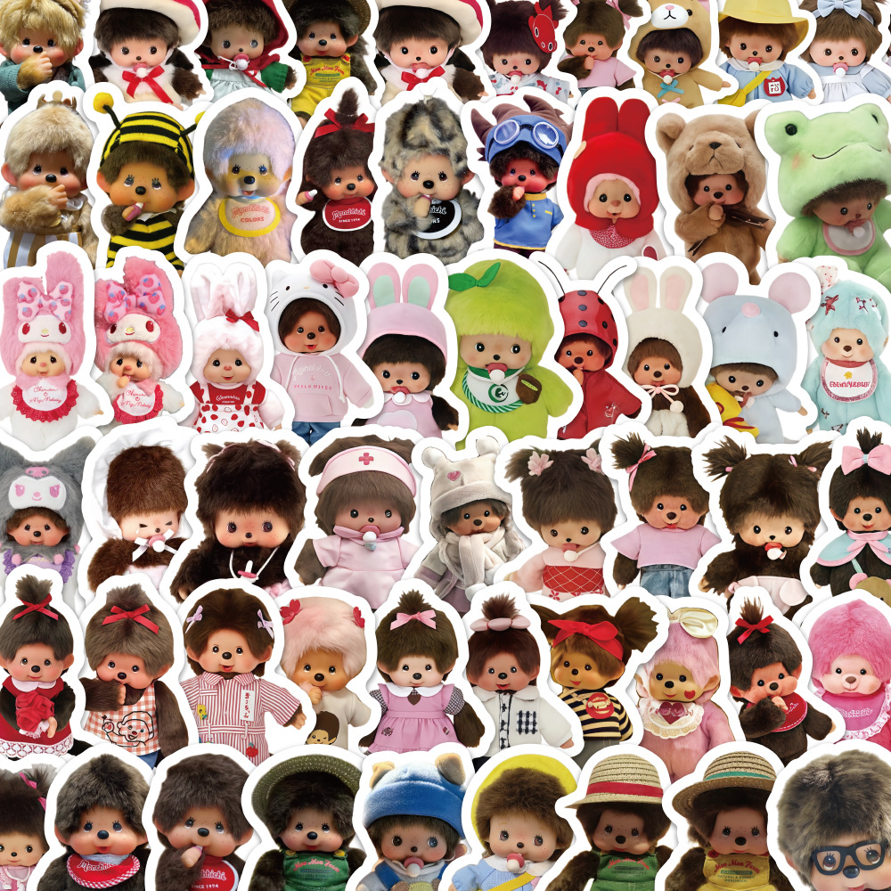 AliExpress 80PCS Monchhichi Graffiti Stickers Kids Kawaii Waterproof Paster Sticker for Phone Computer Notebook Stationery DIY Toys Secret, view 2