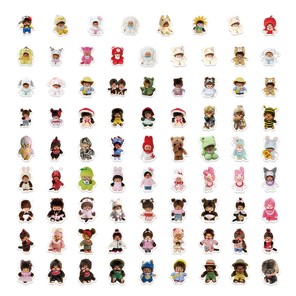 AliExpress 80PCS Monchhichi Graffiti Stickers Kids Kawaii Waterproof Paster Sticker for Phone Computer Notebook Stationery DIY Toys Secret, view 5