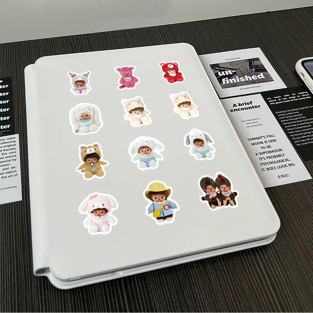 AliExpress 80PCS Monchhichi Graffiti Stickers Kids Kawaii Waterproof Paster Sticker for Phone Computer Notebook Stationery DIY Toys Secret, view 6