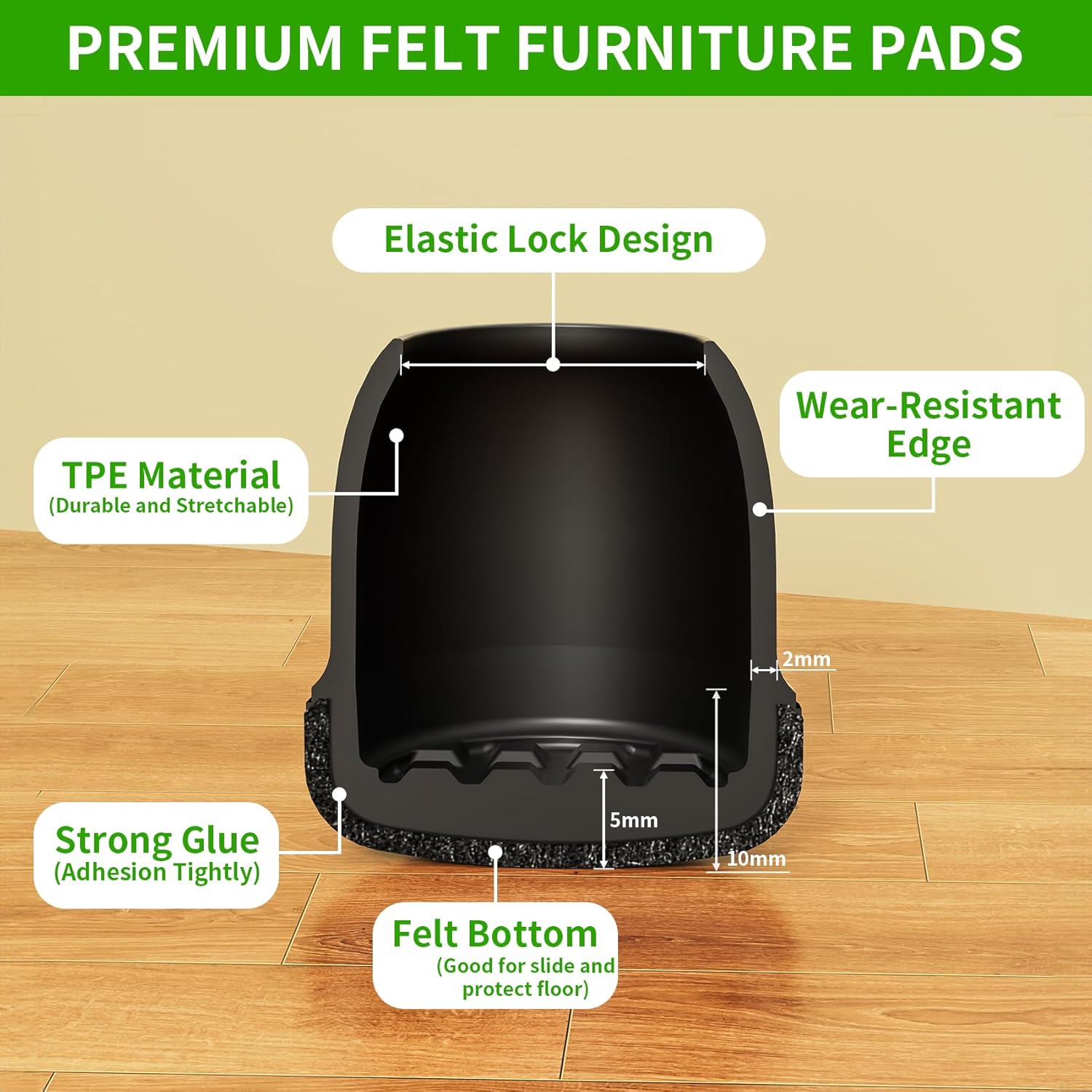 AliExpress 8pcs Black Round Chair Leg Protectors Anti-Slip Silicone Foot Covers for Hardwood Floors Furniture Feet Pads to Prevent Scratche, view 3