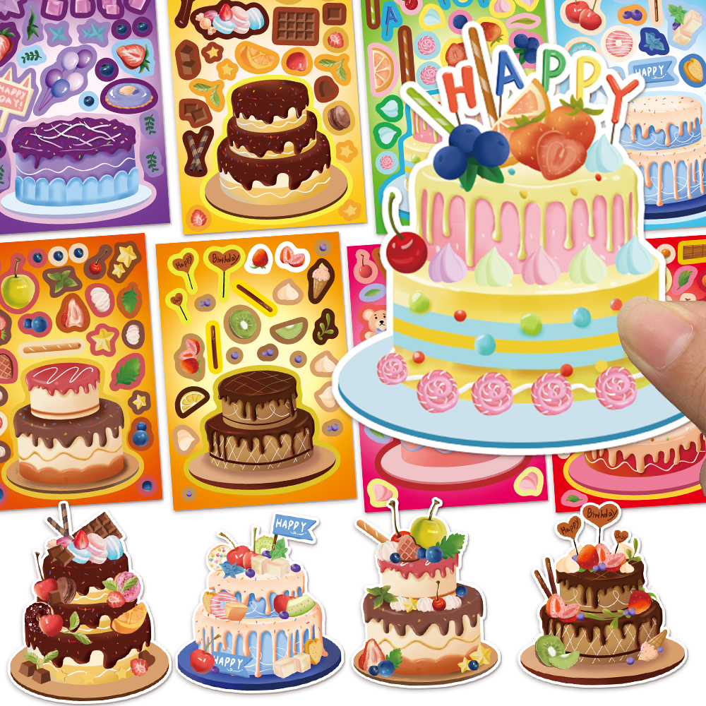 AliExpress 8PCS Creative New Cake Wishes Come True Puzzle Stickers Assembly Puzzle DIY Cartoon Stickers Puzzle 2026 Stationery Food Sticker
