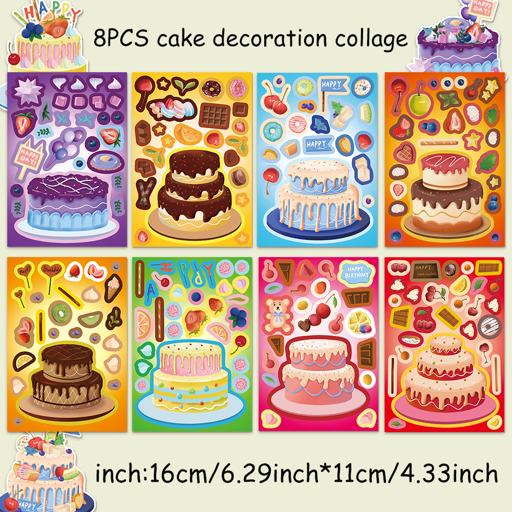AliExpress 8PCS Creative New Cake Wishes Come True Puzzle Stickers Assembly Puzzle DIY Cartoon Stickers Puzzle 2026 Stationery Food Sticker, view 2