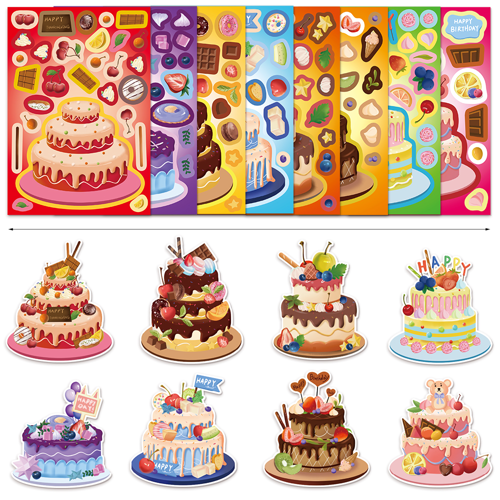 AliExpress 8PCS Creative New Cake Wishes Come True Puzzle Stickers Assembly Puzzle DIY Cartoon Stickers Puzzle 2026 Stationery Food Sticker, view 3
