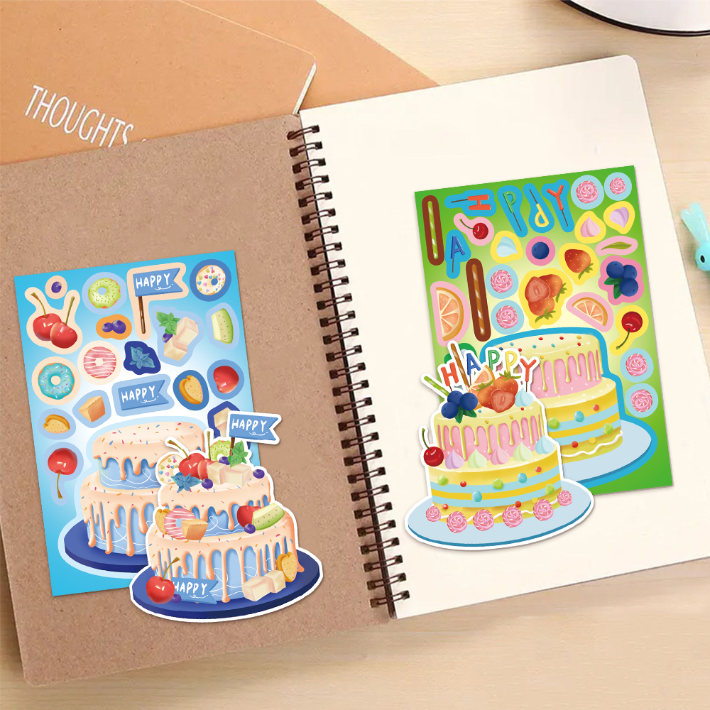 AliExpress 8PCS Creative New Cake Wishes Come True Puzzle Stickers Assembly Puzzle DIY Cartoon Stickers Puzzle 2026 Stationery Food Sticker, view 4
