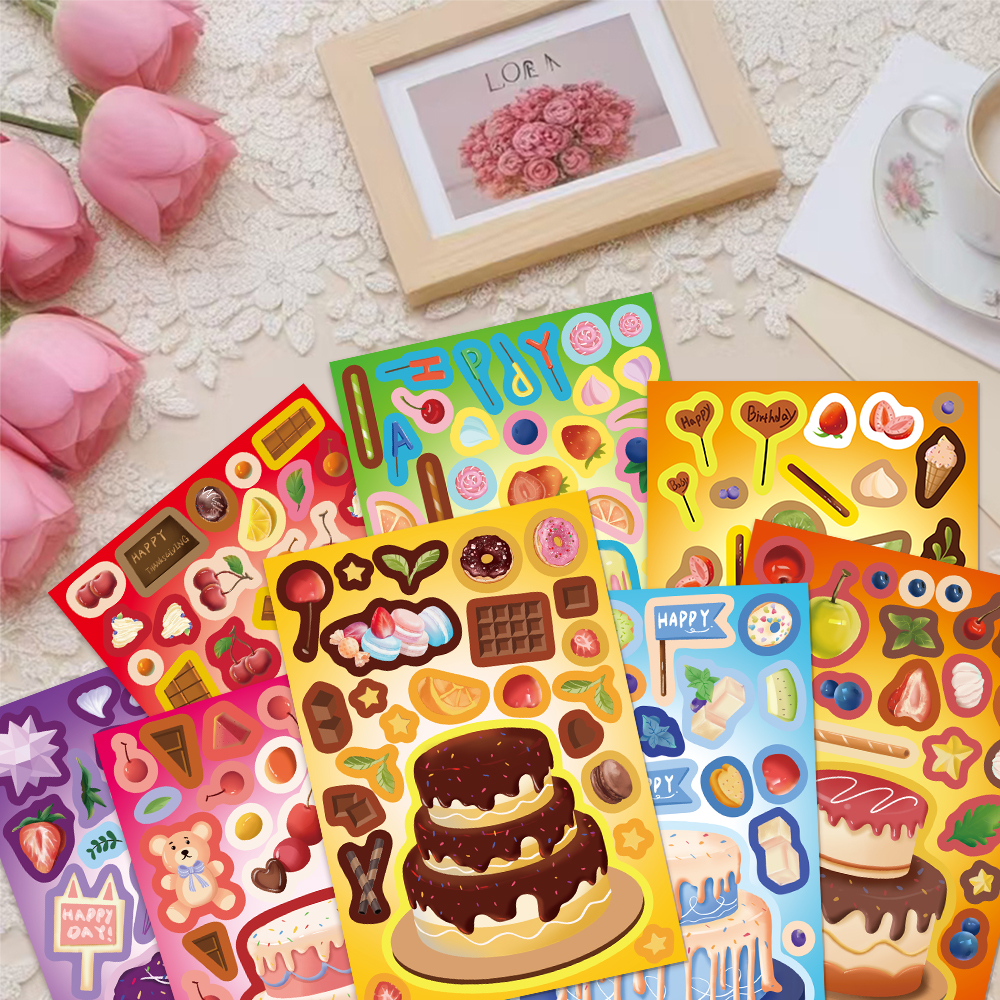 AliExpress 8PCS Creative New Cake Wishes Come True Puzzle Stickers Assembly Puzzle DIY Cartoon Stickers Puzzle 2026 Stationery Food Sticker, view 6