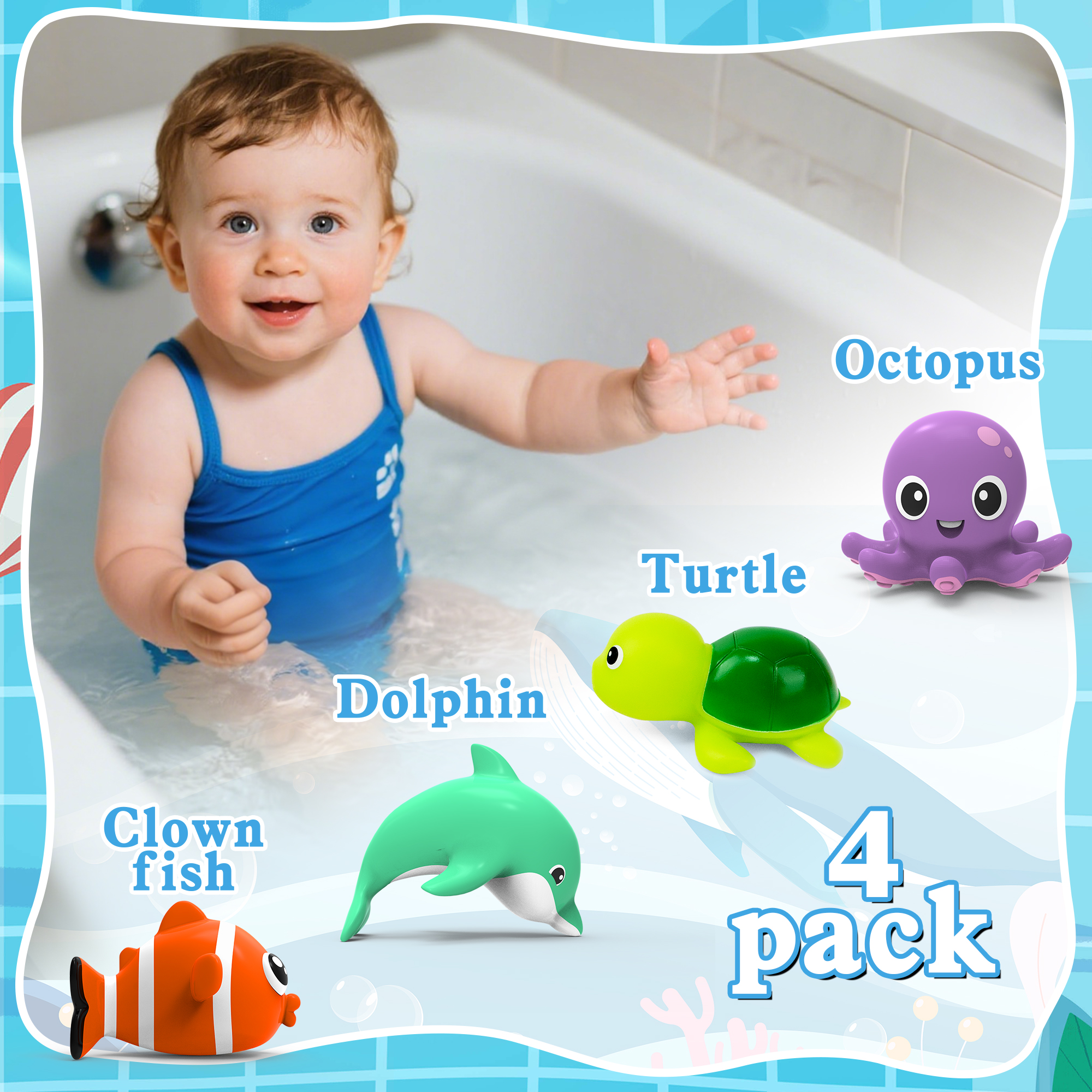 AliExpress 8pcs Mold-Resistant Sea Animal Bathtub Shower Toys Bathing Water Play Clockwork Toy for Kids Birthday Gifts, view 6