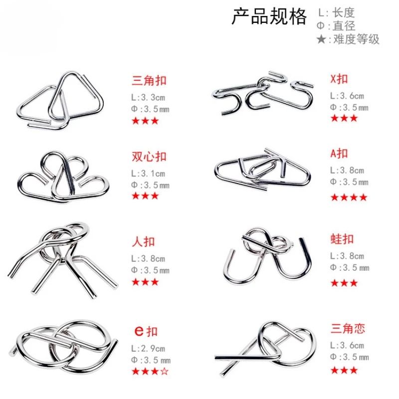 AliExpress 8Pcs/Set Metal Montessori Puzzle Wire Mind Brain Teaser Puzzles Children Adults Interactive Game Reliever Educational Toys, view 6