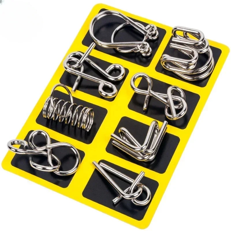 AliExpress 8Pcs/Set Metal Montessori Puzzle Wire Mind Brain Teaser Puzzles Children Adults Interactive Game Reliever Educational Toy, view 5