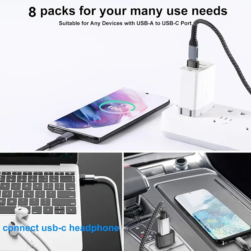 AliExpress 8pcs USB to USB C Adapter, USB Type C Female to USB Adapter, Micro USB to USB C Female Male Converter Connector, for Laptop Car, view 2