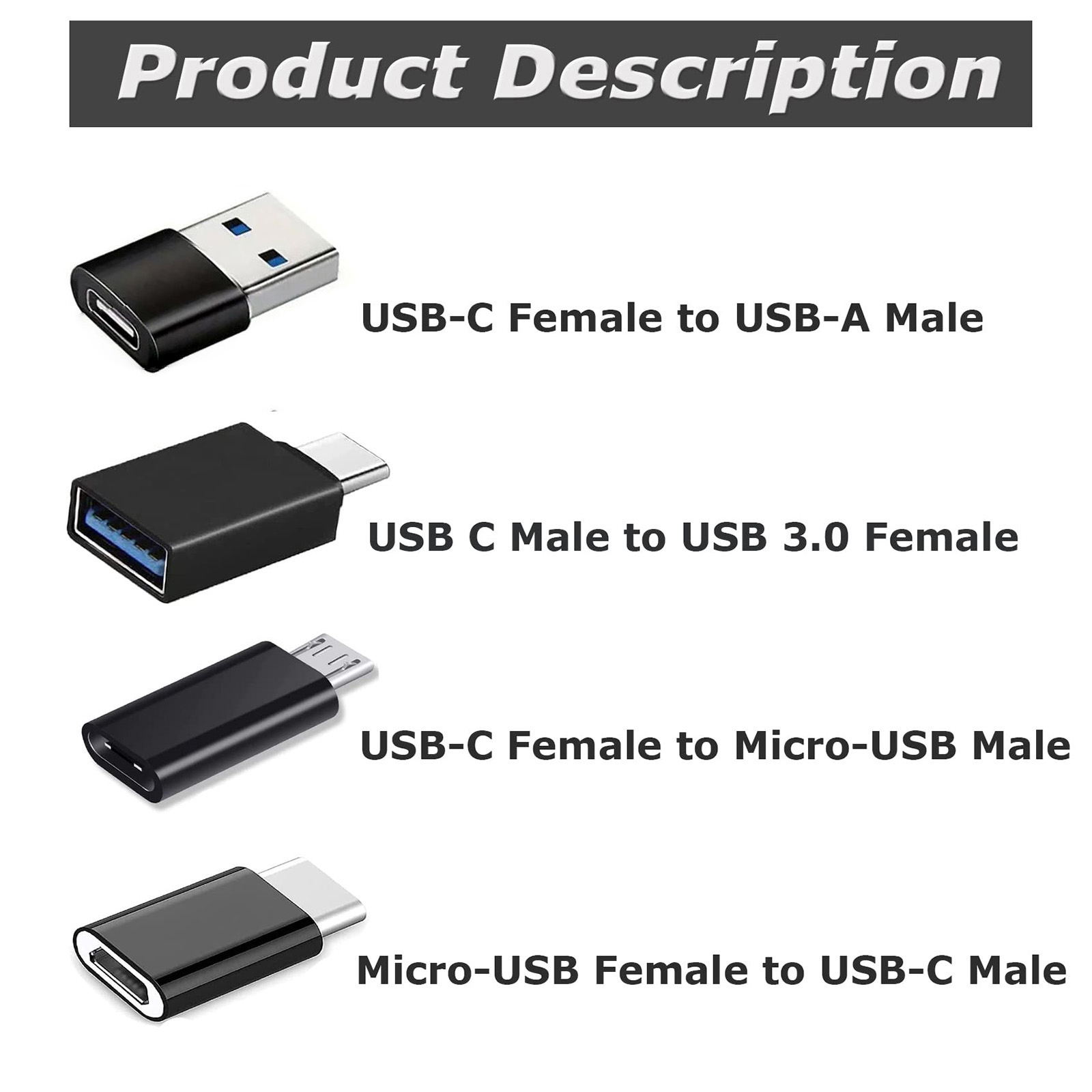 AliExpress 8pcs USB to USB C Adapter, USB Type C Female to USB Adapter, Micro USB to USB C Female Male Converter Connector, for Laptop Car, view 3