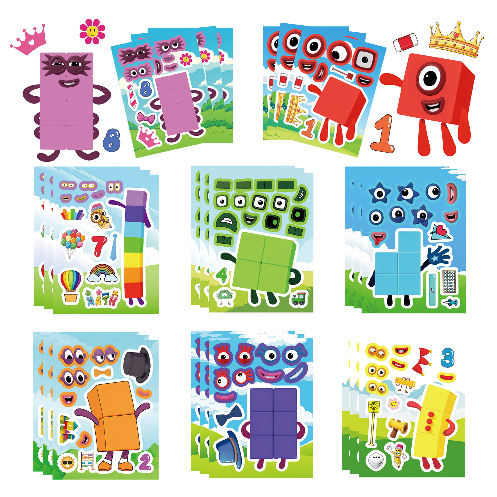 AliExpress 8Sheets Digital Building Blocks Cute Puzzle Stickers Cartoon Building Blocks  Stationery Decor DIY Face Stickers