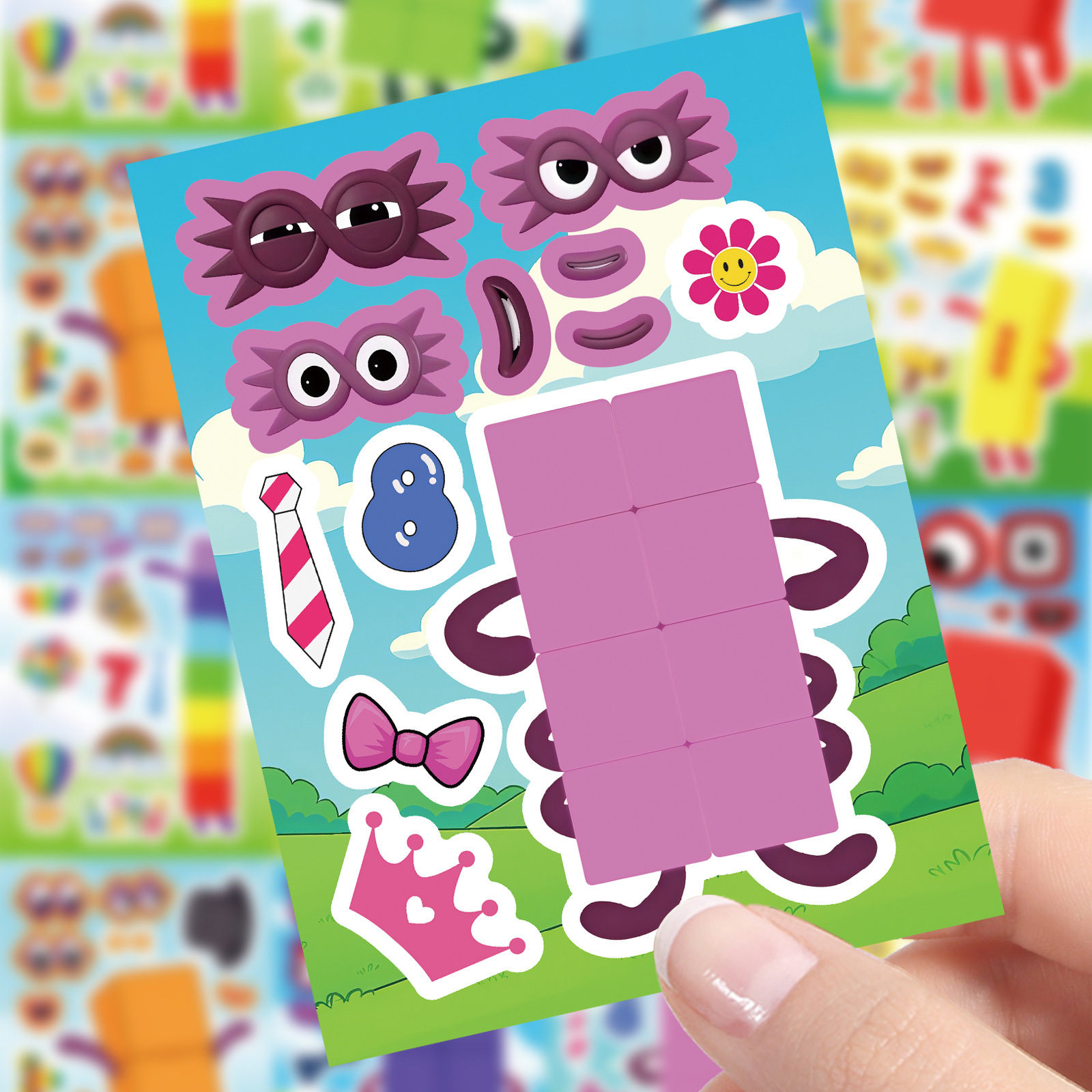 AliExpress 8Sheets Digital Building Blocks Cute Puzzle Stickers Cartoon Building Blocks  Stationery Decor DIY Face Stickers, view 6