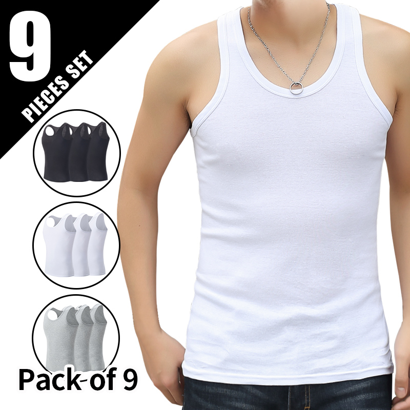 AliExpress 9/5/3 Pack Men's Four Seasons Pure Color Simple Joker Fashion Vest Loose Sports Running Fitness Mountaineering Top Teenager T
