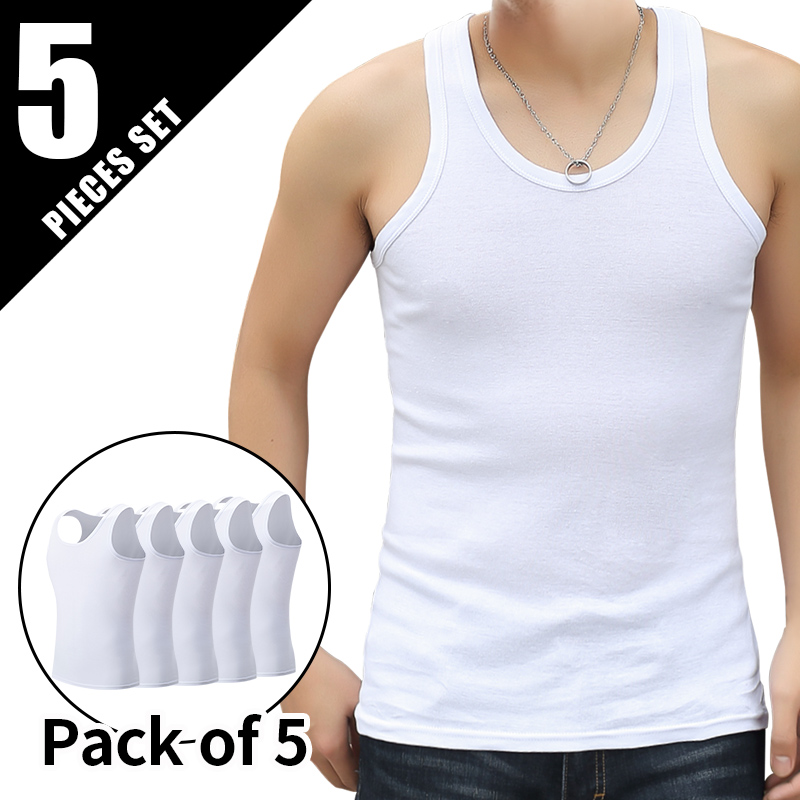 AliExpress 9/5/3 Pack Men's Four Seasons Pure Color Simple Joker Fashion Vest Loose Sports Running Fitness Mountaineering Top Teenager T, view 2