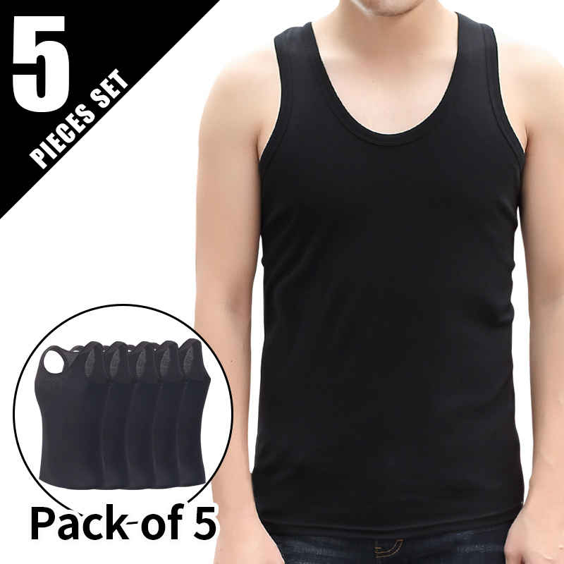 AliExpress 9/5/3 Pack Men's Four Seasons Pure Color Simple Joker Fashion Vest Loose Sports Running Fitness Mountaineering Top Teenager T, view 4