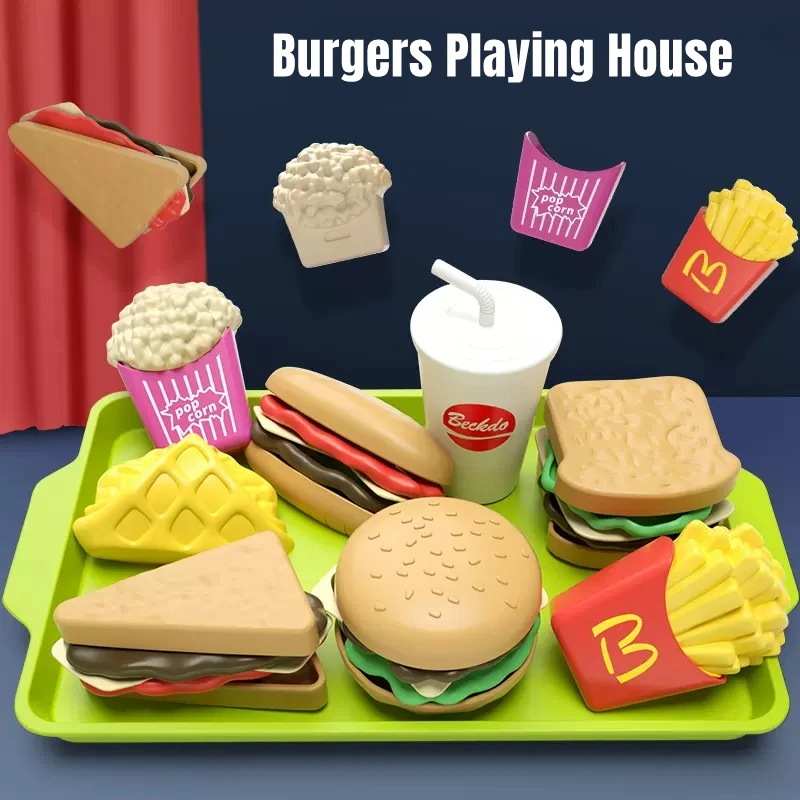 AliExpress 9 PCS Set Detachable Plastic Snack Hamburger Pretend Toy Kids Kitchen Play House Food Toy