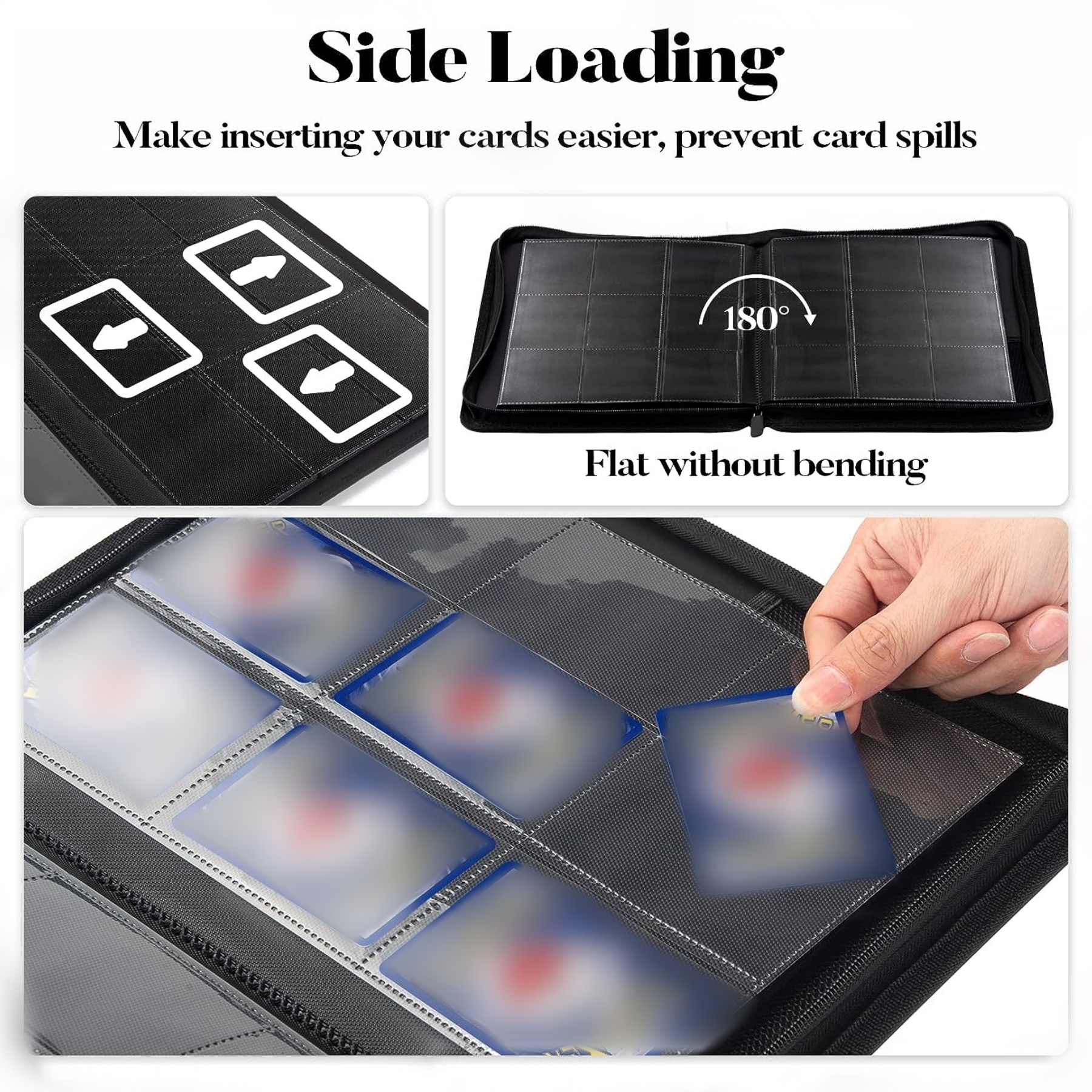 AliExpress 9 Pocket Trading Card Binder, PU Cover Zipper Card Collection Album, Sturdy 360 Side-Loading Card Folder Holder for Game Cards, view 6