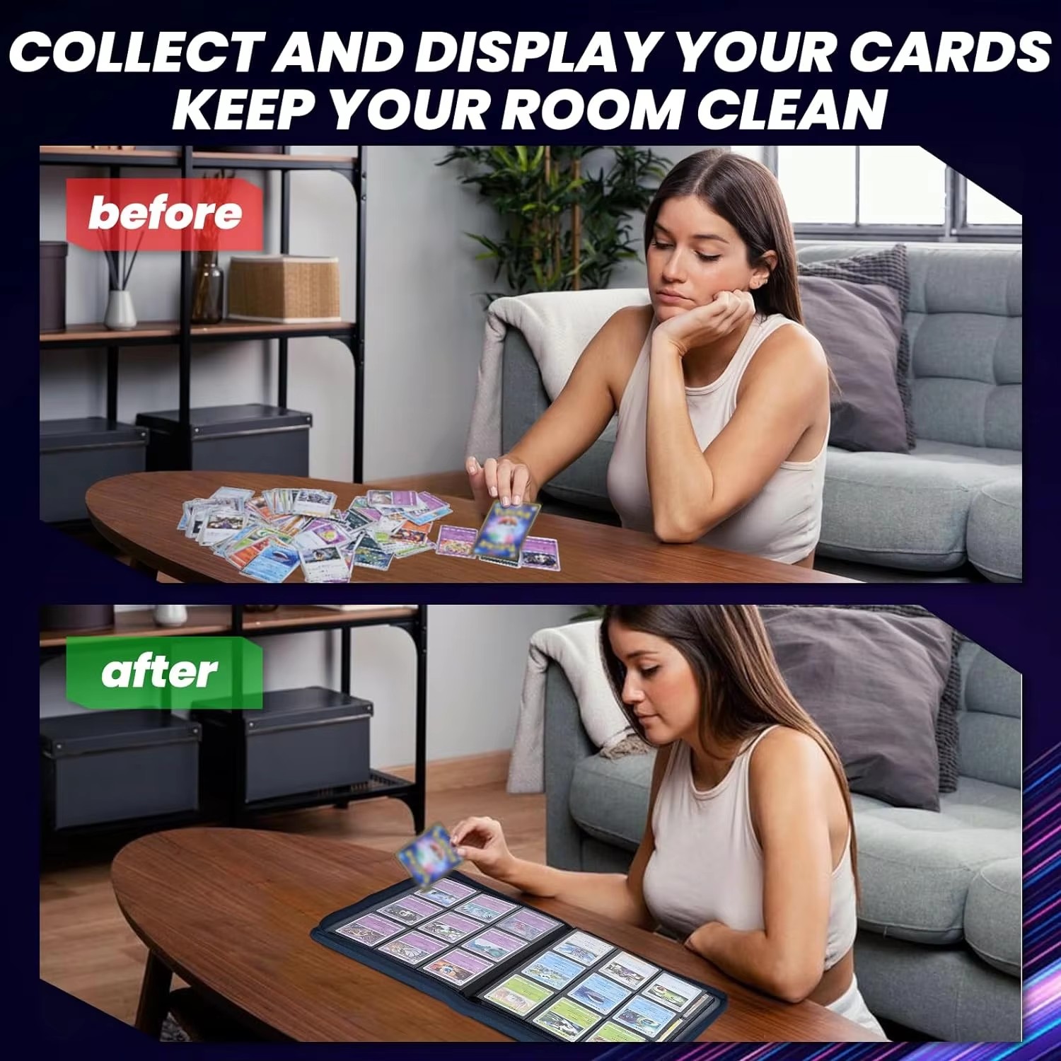 AliExpress 9 Pocket Zipper Card Binder, 360 Trading Card Holder Book, Premium PU Cover Zip Binder for Cards, Durable Side Loading Card, view 6