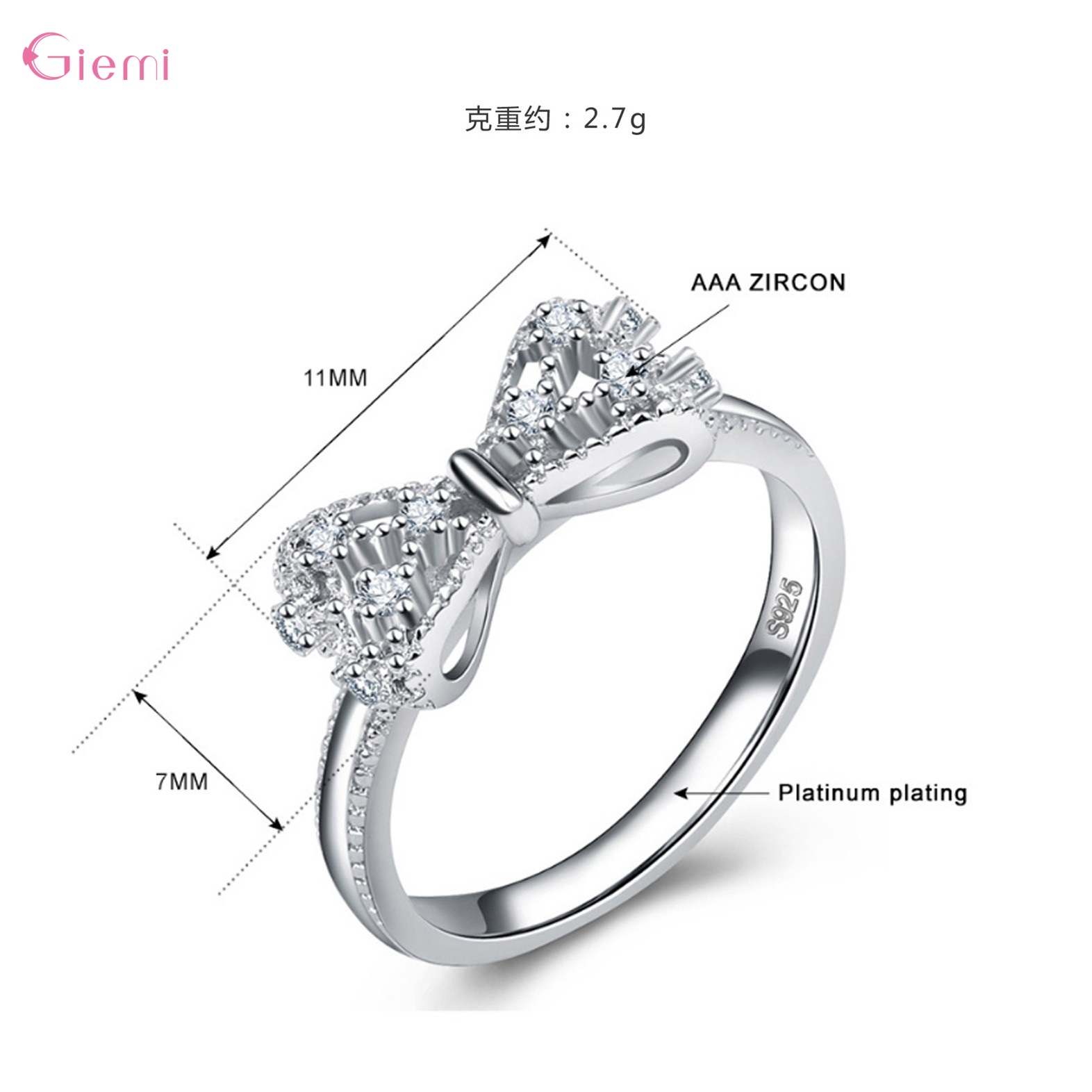 AliExpress 925 Silver Bow Knot Zircon Ring for Women, view 2