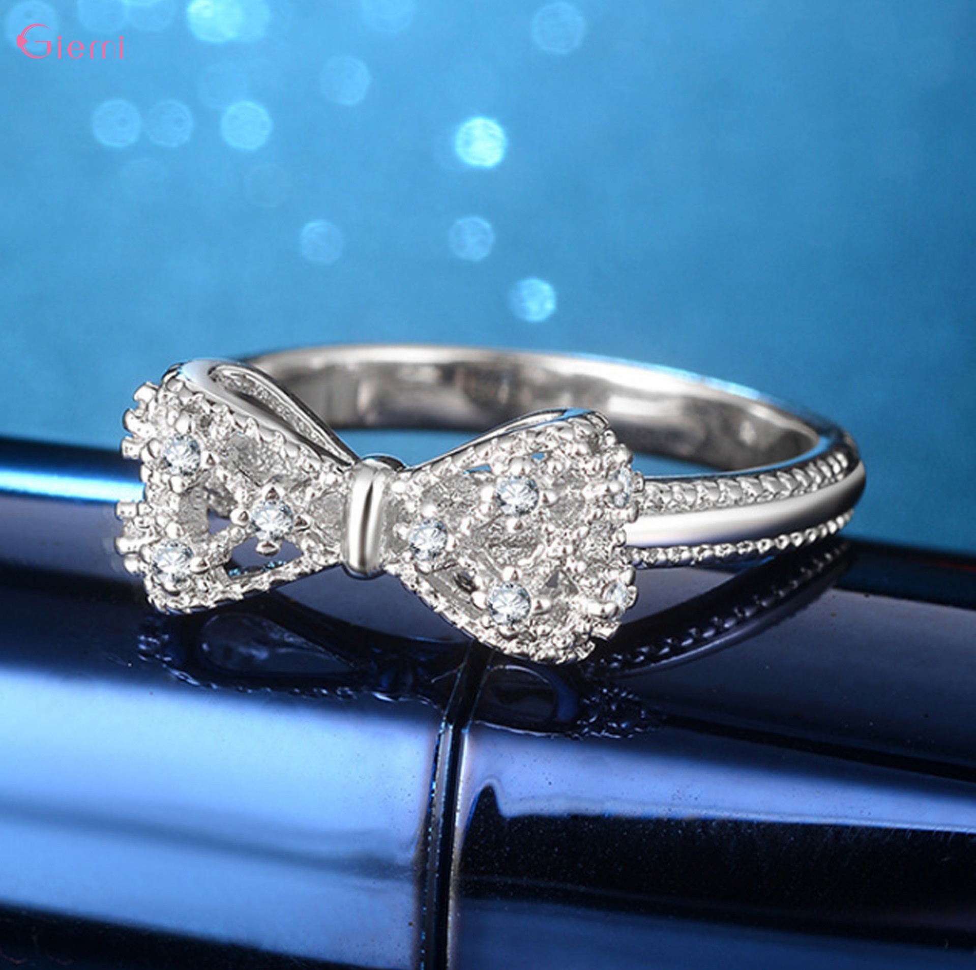 AliExpress 925 Silver Bow Knot Zircon Ring for Women, view 3