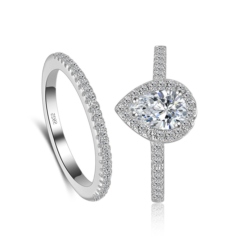 AliExpress 925 Silver Teardrop Zircon Ring Set for Women