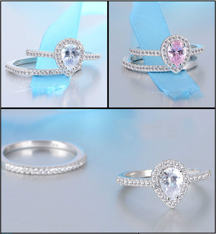 AliExpress 925 Silver Teardrop Zircon Ring Set for Women, view 2