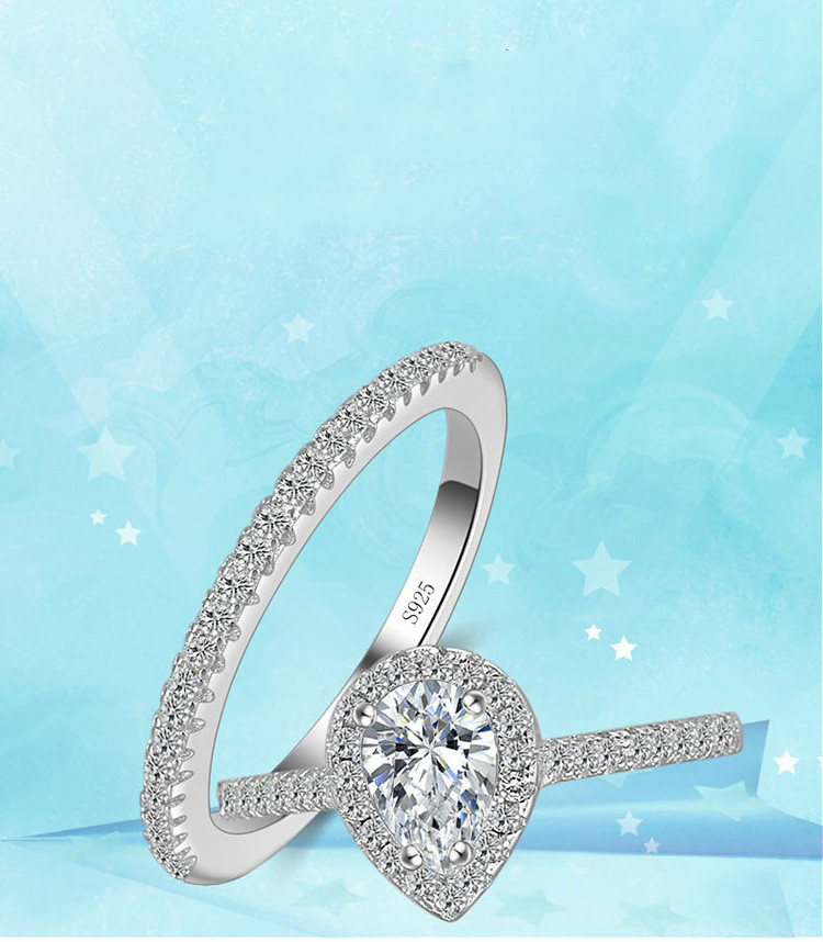 AliExpress 925 Silver Teardrop Zircon Ring Set for Women, view 3