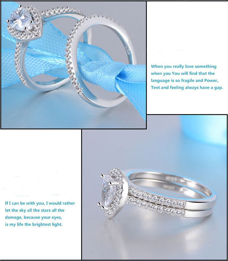 AliExpress 925 Silver Teardrop Zircon Ring Set for Women, view 4