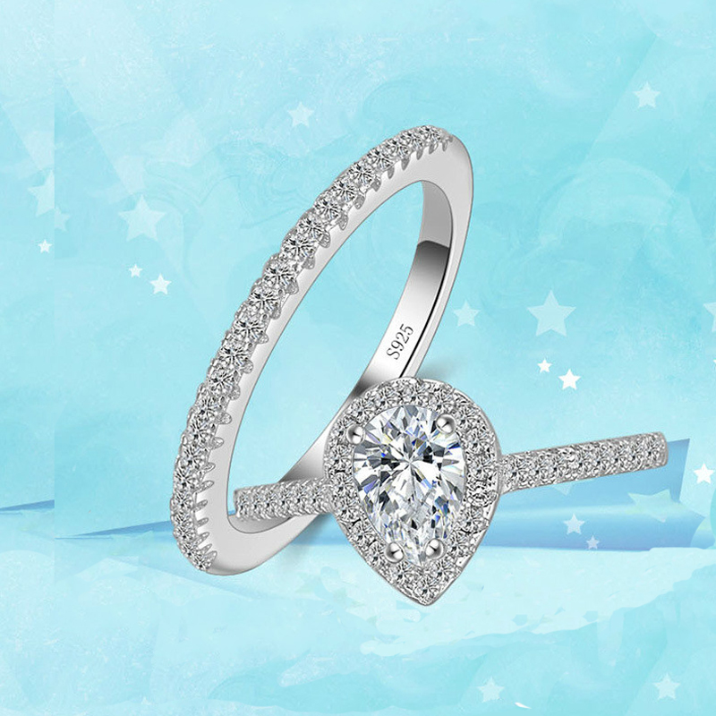 AliExpress 925 Silver Teardrop Zircon Ring Set for Women, view 5
