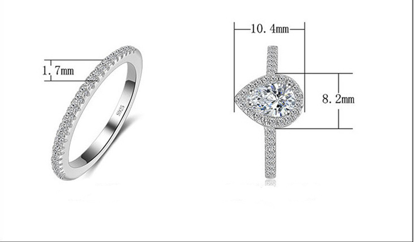 AliExpress 925 Silver Teardrop Zircon Ring Set for Women, view 6