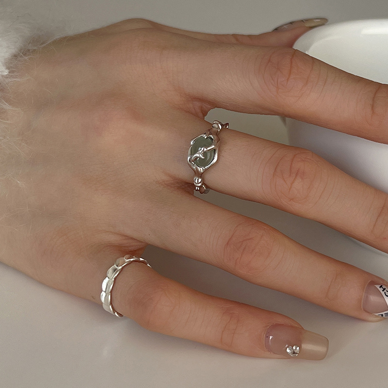 AliExpress 925 Silver-Plated Hetian Jade Bamboo Ring, view 3