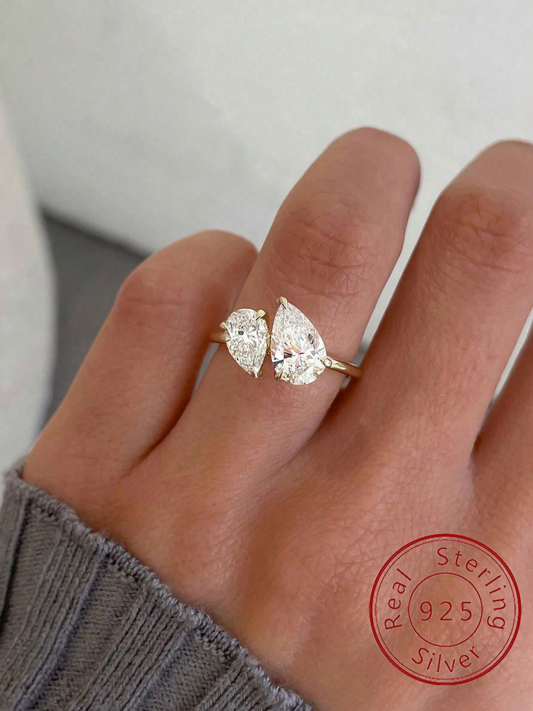 AliExpress 925 Silver Pear CZ Water Drop Ring for Women