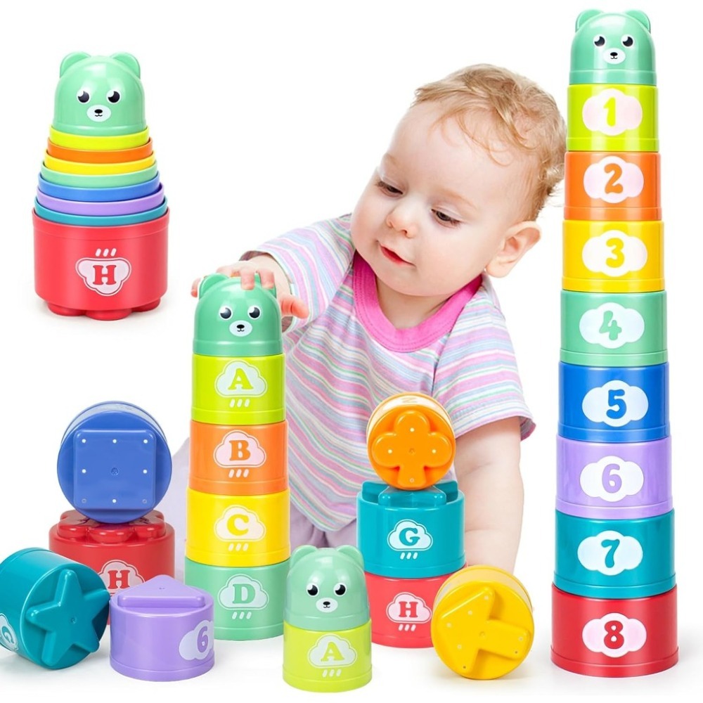 AliExpress 9PCS Stacking Cups Early Education Puzzle Stackable Rainbow Tower with Numbers Letters Shapes Fold Cup Child Stack Game