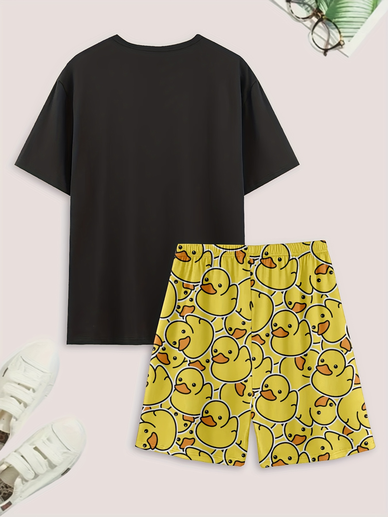 AliExpress A set of duck printed casual pajamas and home clothes, duck printed shorts, and a T-shirt with a duck pattern, comfortable summe, view 2