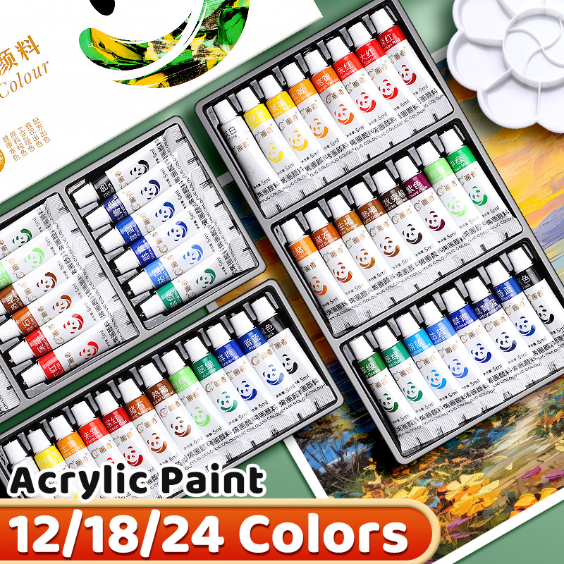 AliExpress Acrylic Paint Set 12/18/24 Colors 5ml/0.17oz,Water-Proof Portable Art Rich Pigments for DlY Craft,Drawing,Painting,Canvas, Rock