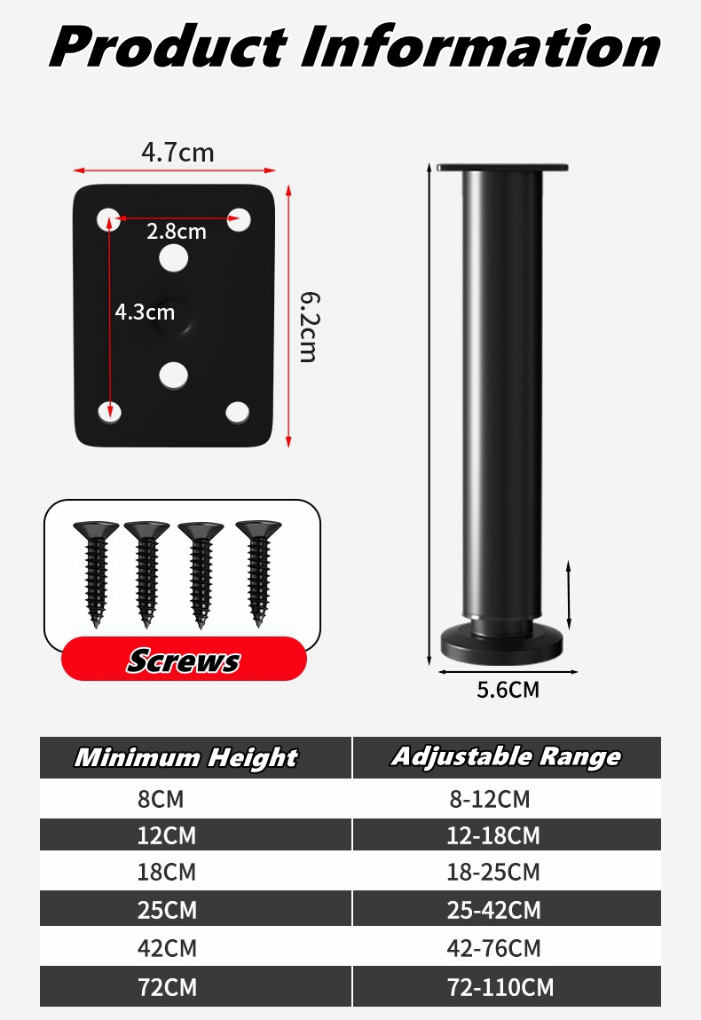 AliExpress Adjustable Height Furniture Support Legs for Bed Frame, Metal Adjustable Furniture Legs for Bed/Sofa/Cabinet/Couch/Table, view 3