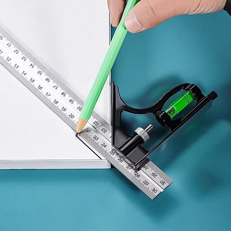 AliExpress Adjustable Sliding Combination Square Ruler, Metal Ruler Framing Square T Ruler Carpentry Woodworking Measure Tools, view 3