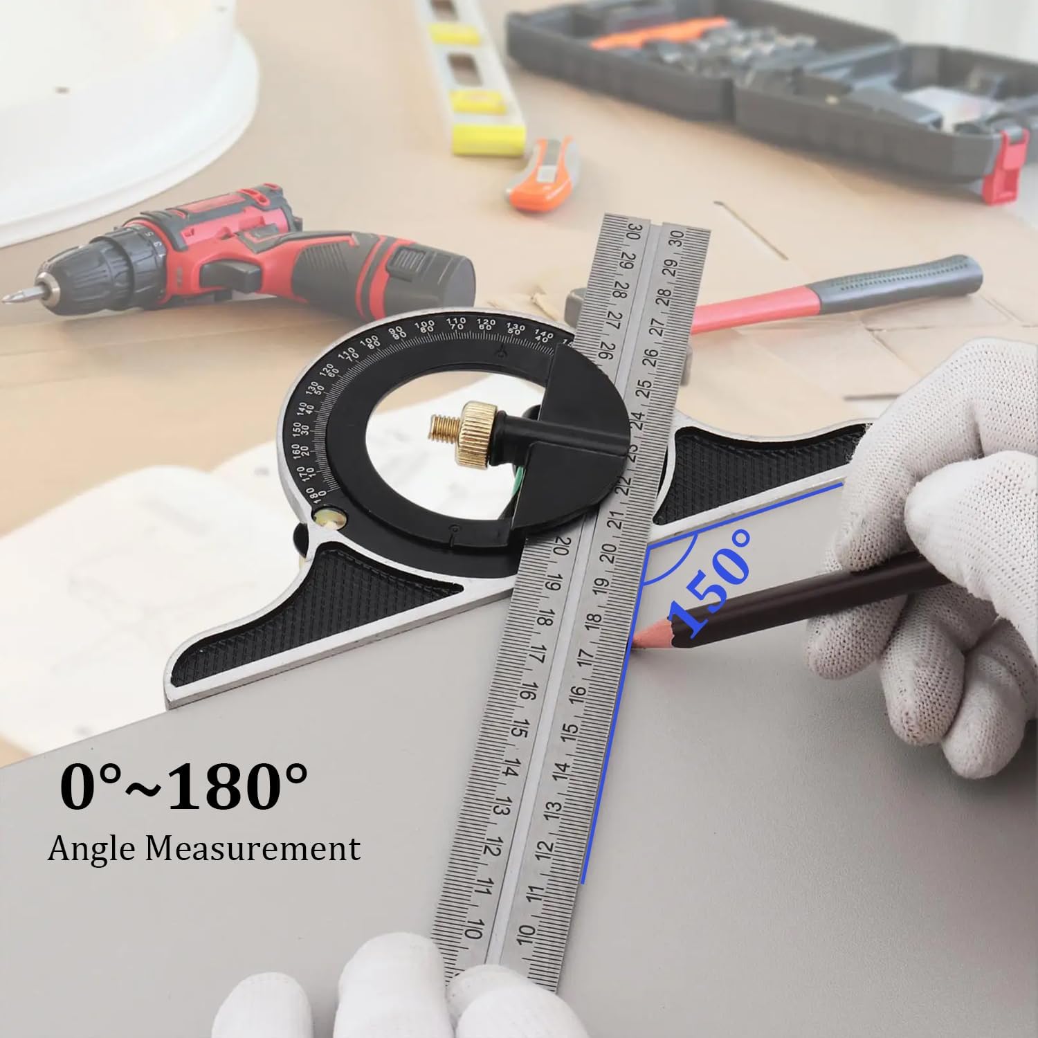 AliExpress Adjustable Sliding Combination Square Ruler, Metal Ruler Framing Square T Ruler Carpentry Woodworking Measure Tools, view 4
