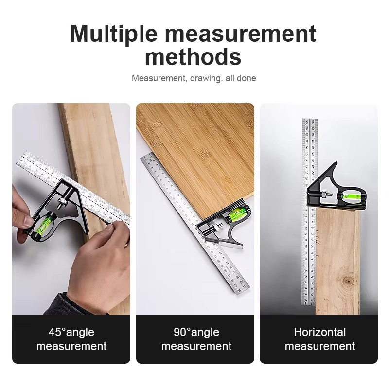 AliExpress Adjustable Sliding Combination Square Ruler, Metal Ruler Framing Square T Ruler Carpentry Woodworking Measure Tools, view 5