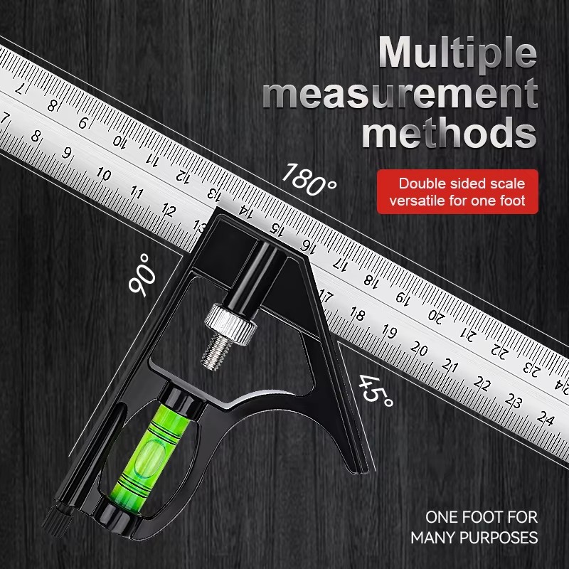 AliExpress Adjustable Sliding Combination Square Ruler, Metal Ruler Framing Square T Ruler Carpentry Woodworking Measure Tools, view 6