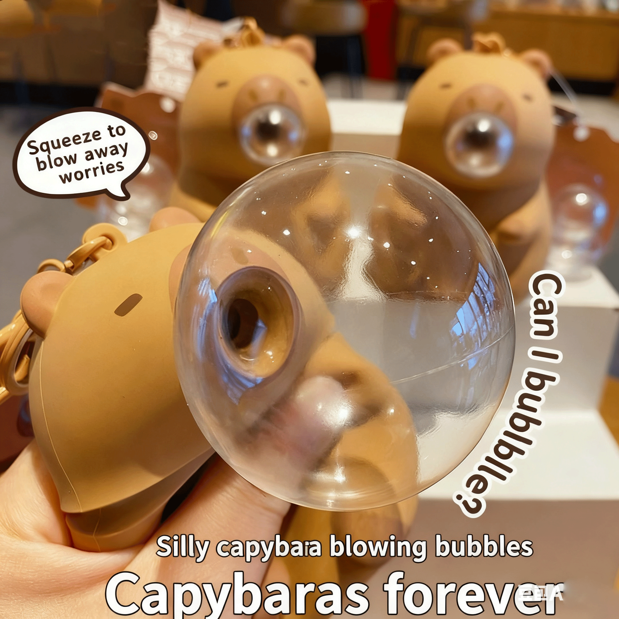 AliExpress Adorable Capybara Keychain Squishy, Blowing Bubble Slow Rebound Stress Toy, Cute Animal Backpack Charm Pendant, Funny Fidget Figurine for Kids Birthday Gift, view 3