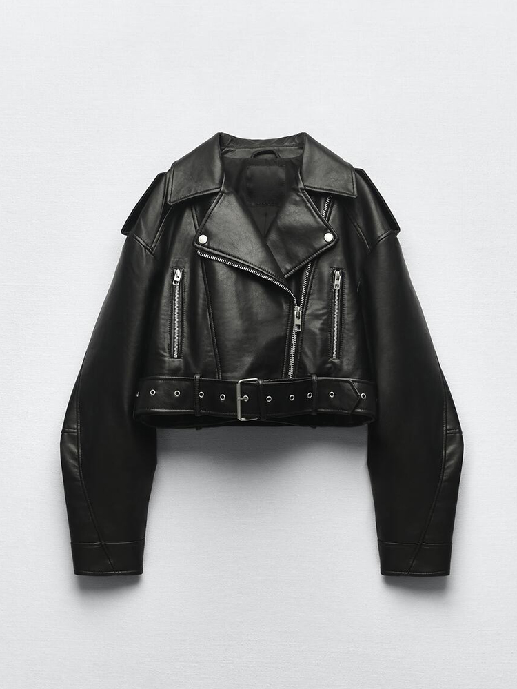 AliExpress Ailegogo Spring Autumn Women Faux Pu Leather Short Jacket with Belt Motorcycle Biker Female Zipper Lapel Loose Coat Outwear