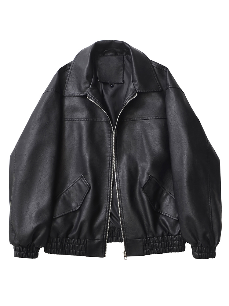 AliExpress Ailegogo Streetwear Women Retro Loose Short Pu Faux Leather Jacket Spring Autumn Female Zipper Coat Vintage Moto Biker Outwear