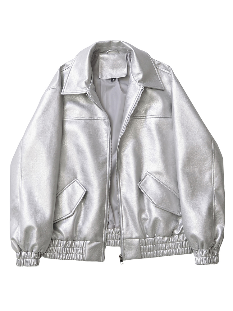 AliExpress Ailegogo Streetwear Women Retro Loose Short Pu Faux Leather Jacket Spring Autumn Female Zipper Coat Vintage Moto Biker Outwear, view 4