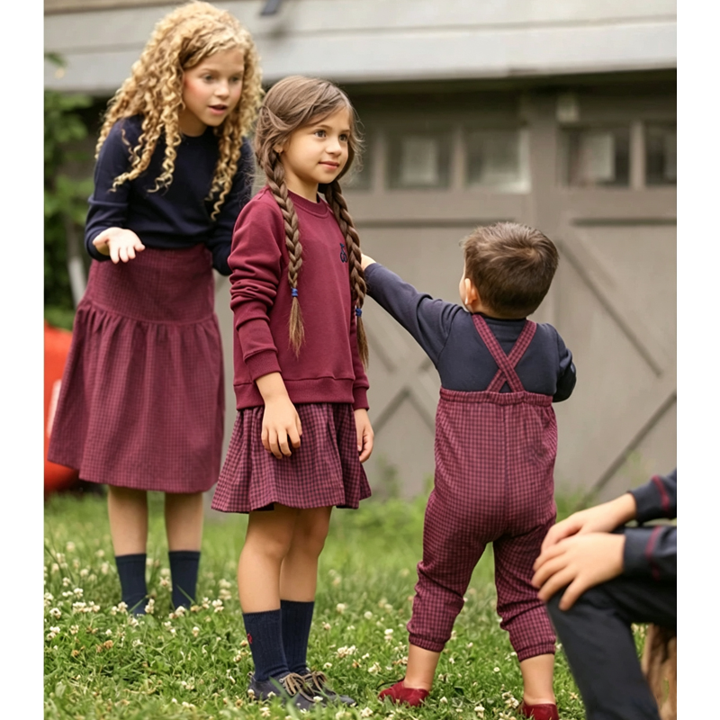 AliExpress Ali Co AW26 gingham maroon collection sweat dress high quality cotton  kids family matching bro and sis clothing