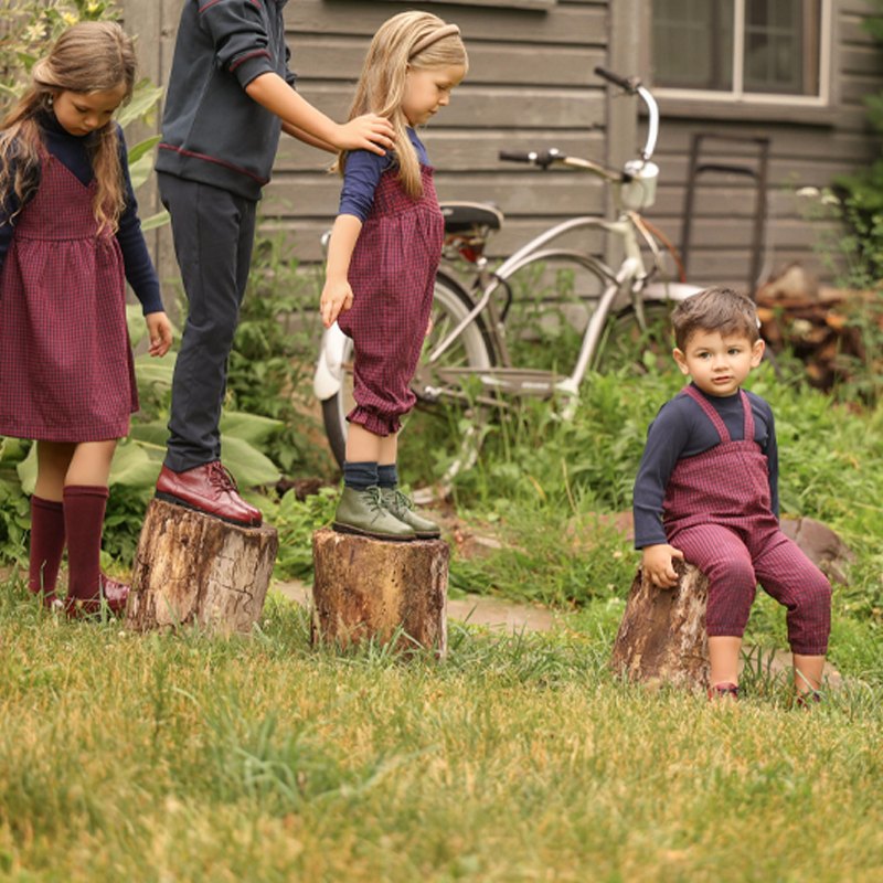 AliExpress Ali Co AW26 gingham maroon collection sweat dress high quality cotton kids family matching bro and sis clothing, view 3