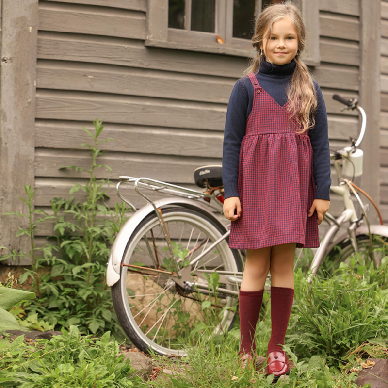 AliExpress Ali Co AW26 gingham maroon collection sweat dress high quality cotton kids family matching bro and sis clothing, view 5