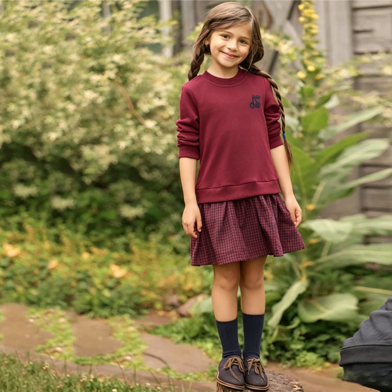 AliExpress Ali Co AW26 gingham maroon collection sweat dress high quality cotton kids family matching bro and sis clothing, view 6